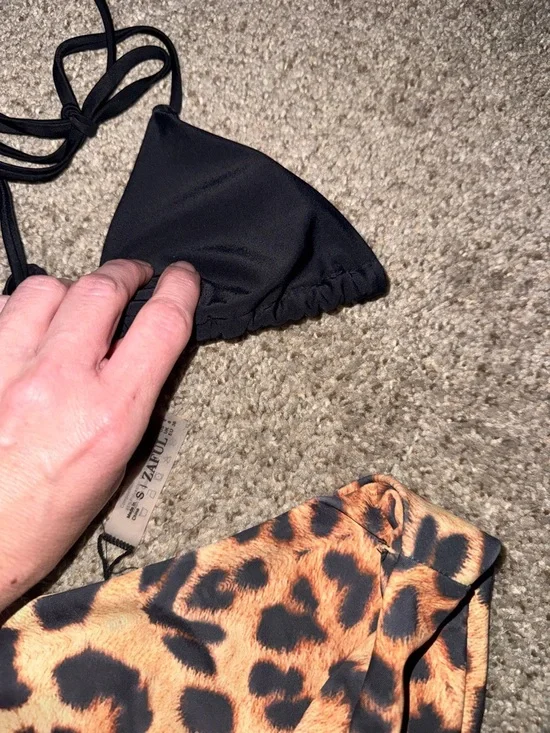 Black Triangle SHEIN Bikini Top with Leopard Print High-Cut zaful Bottoms size s - Picture 5 of 14